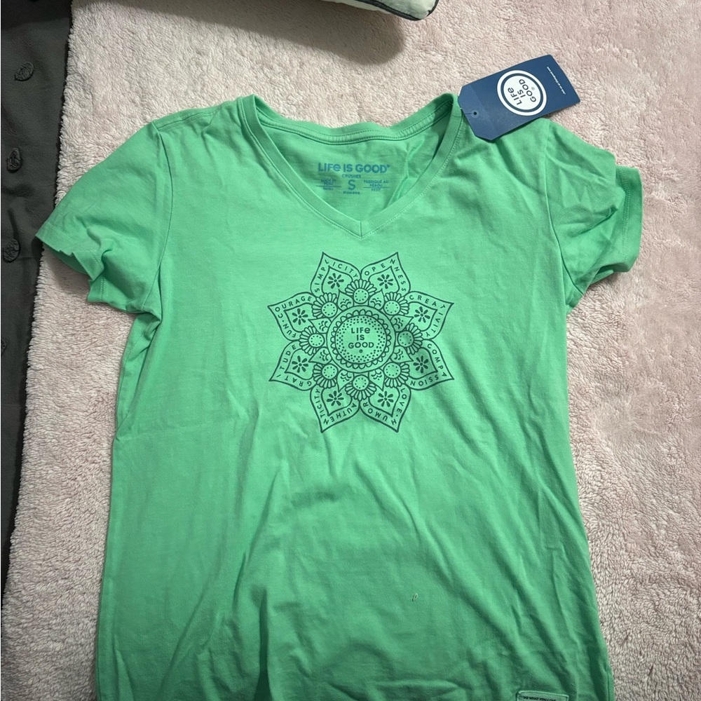 Life Is Good Green Graphic Fitted T-Shirt